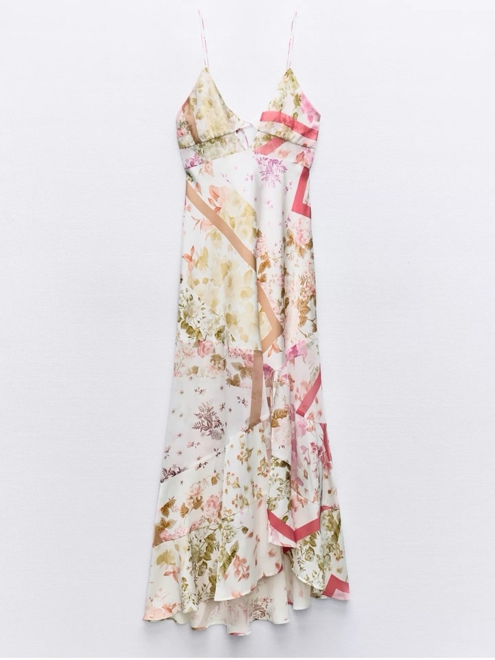 Zara Floral Patchwork Maxi Dress in White, Pink, Olive